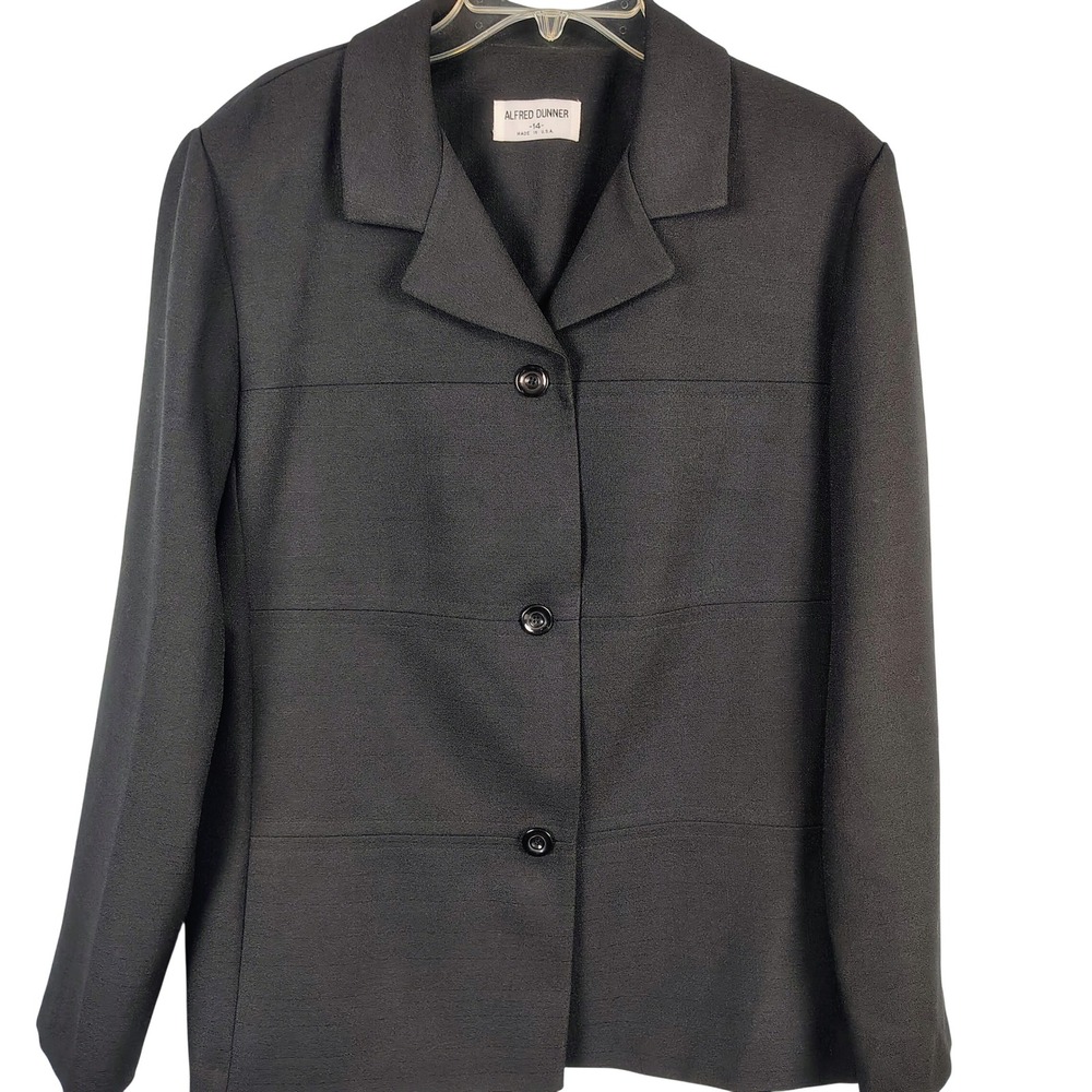 Alfred Dunner Womens SZ 14 Blazer Black Textured Officecore Made in USA